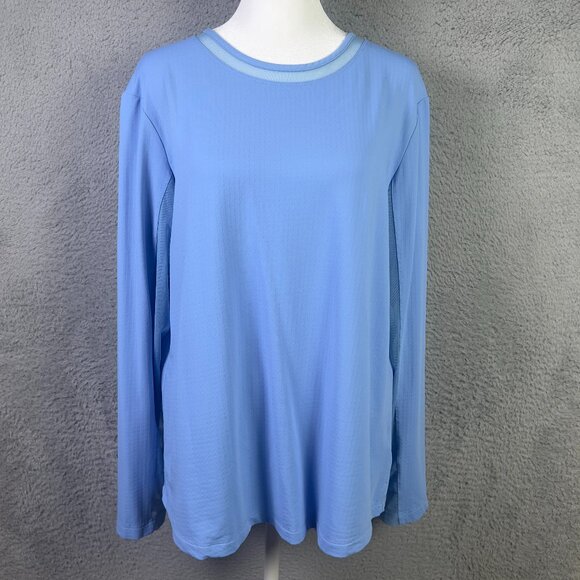 IBKUL Top Womens XL Light Blue Performance Long Sleeve Mesh Pullover Active UPF - Picture 1 of 8